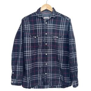 32 Bar Blues Black Plaid Corduroy Snap Front Shirt Sz M